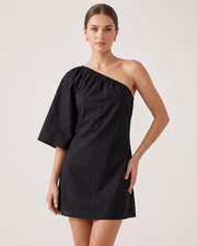 One-Shoulder Cotton-Linen Mini Dress