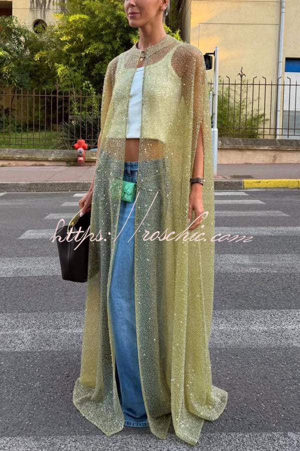 Sheer Sequin Maxi Cape Cover-Up for Party & Vacation