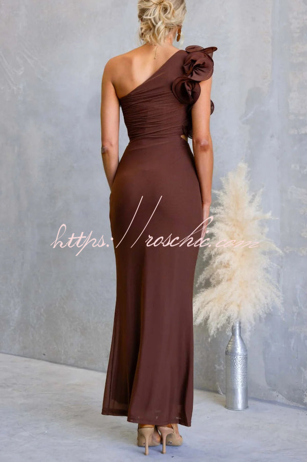 One-Shoulder Mesh Maxi Dress – Slim Fit Party Dress