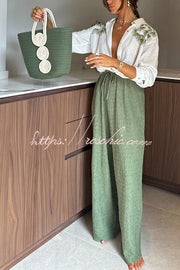 Linen Blend Tropical Print Loose Blouse & Pants Set