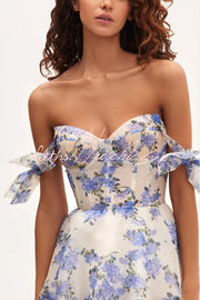 Organza Floral Print Sweetheart Maxi Dress – Sleeveless