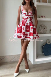 Linen Blend Mini Dress with Ric Rac Trims & Cutout Detail