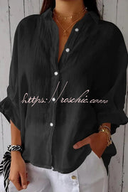Linen Blend Tie-Back Loose Shirt Top | 3/4 Sleeve
