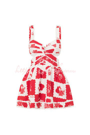 Linen Blend Mini Dress with Ric Rac Trims & Cutout Detail