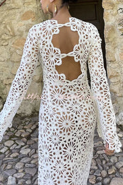 Crochet Knit Cutout Maxi Dress – Reversible Long Sleeve