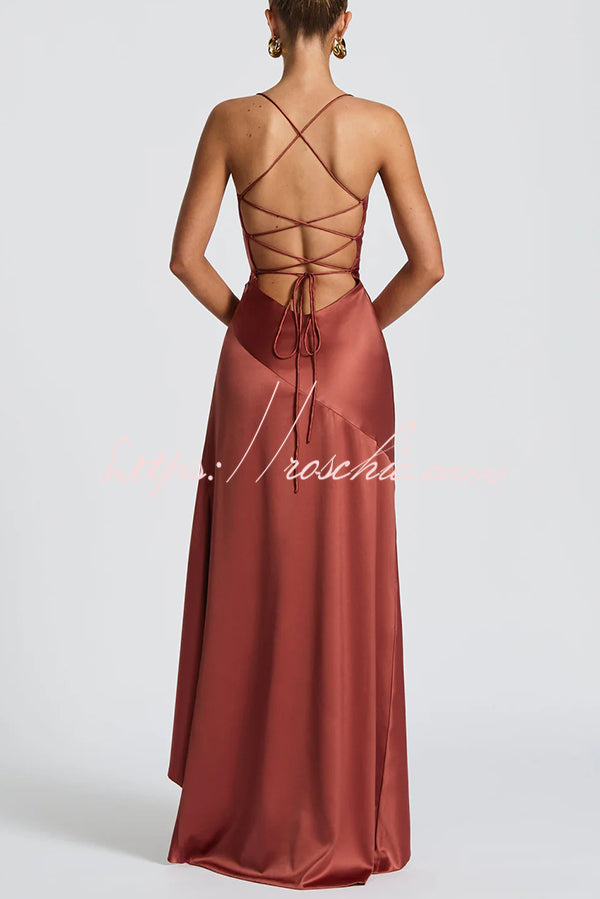 Backless Lace-Up Ruffle Maxi Dress – Spaghetti Strap