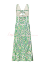 Linen Blend Printed V-Neck Sleeveless Maxi Dress