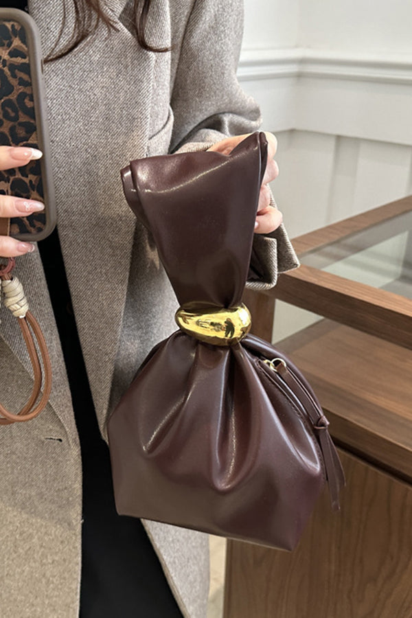 Retro Pleated Bucket Bag with Zipper Closure