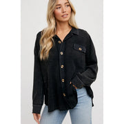 Women's Waffle Knit Shacket Batwing Sleeve Loose Fall Jacket Back to School