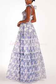 Organza Floral Print Sweetheart Maxi Dress – Sleeveless