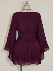 Gothic V-Neck Mini Dress - Long Sleeve Belted Fitted Dress