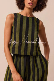 Striped Sleeveless Top & Wide-Leg Pants Set – Loose Fit