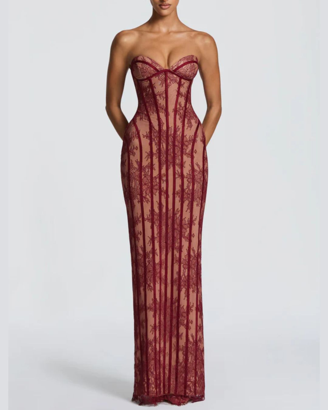 Lace Strapless Bodycon Maxi Dress