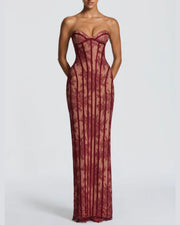 Lace Strapless Bodycon Maxi Dress