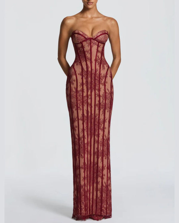 Lace Strapless Bodycon Maxi Dress