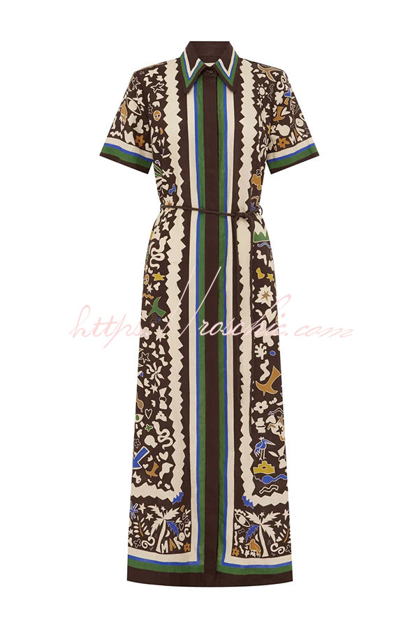 Leopard Print Linen-Style Shirt Dress – Midi Length