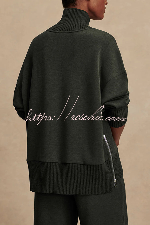 High-Neck Long Sleeve Sweatshirt and Loose Pants Lounge Set