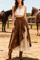 Suede & Lace Patchwork Asymmetrical Midi Skirt
