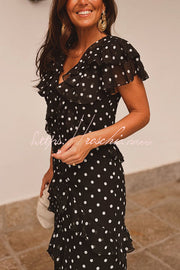 Chiffon Polka Dot Maxi Dress with Ruffled Sleeves