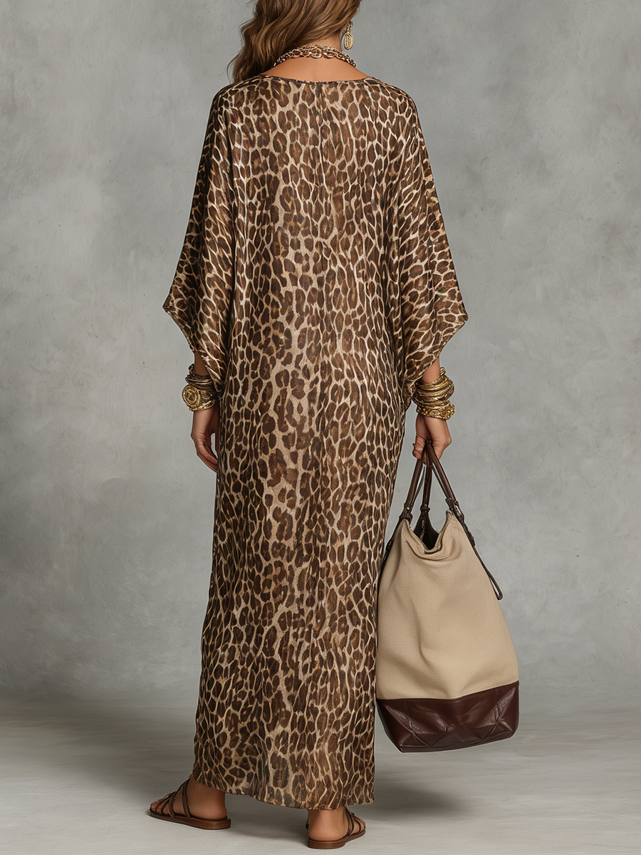 Leopard Print Twist-Front Maxi Dress for Women