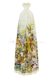 Tropical Halter Neck Backless Maxi Dress – Vacation Wear