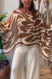 Irregular Print Chiffon Batwing Sleeve Loose Top