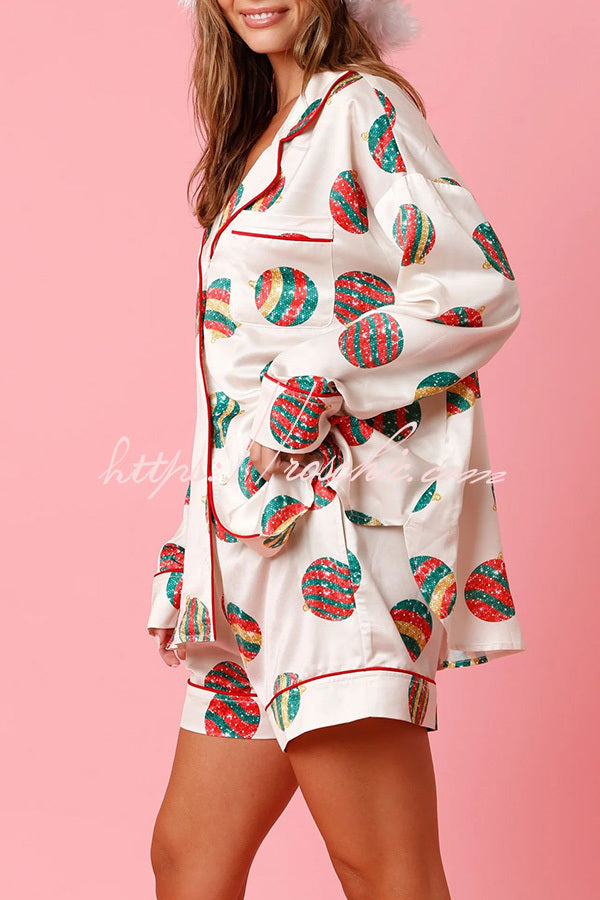Ensemble pyjama short imprimé de Noël avec poches