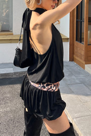 Leopard Print Halter Neck Backless Mini Dress