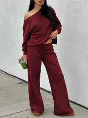 Sloping Shoulder Top & Wide-Leg Co-ord Set