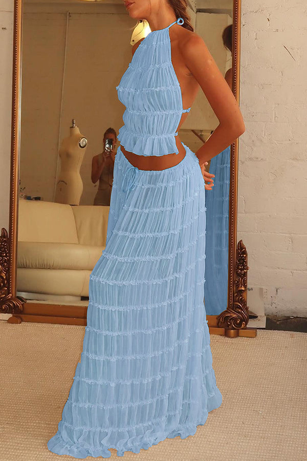 Pleated Tiered Maxi Skirt with Drawstring Waist | Vacation Wear