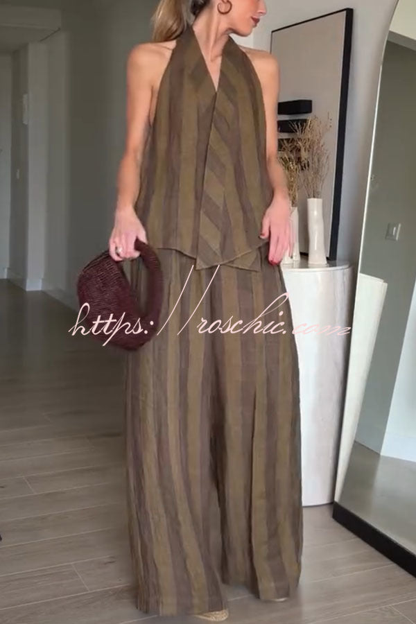 Striped Linen Blend Halter Top & Wide Leg Pants Set