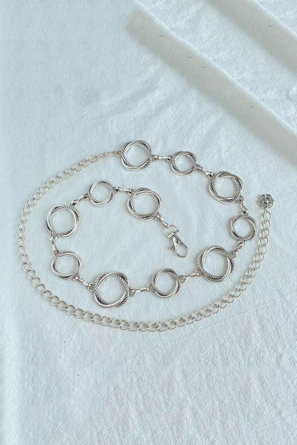 Retro Geometric Metal Waist Chain – Gold & Silver