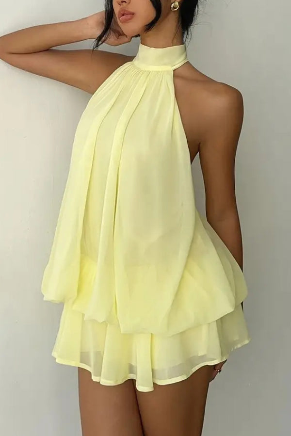Chiffon Halter Neck Backless Mini Dress | Vacation Style