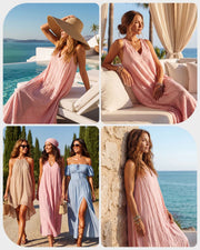 Flowy Boho V-Neck Halter Maxi Dress