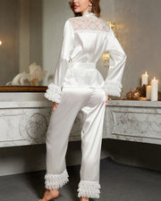 Lace Ruffle Cuff Satin Pajama Set – Wrap Silhouette