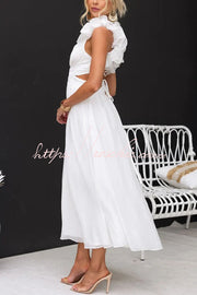 Floral Chiffon Maxi Dress with Ruffle Detail & Lace-Up Back