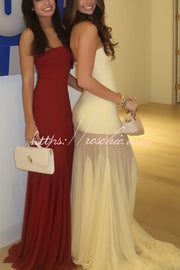 Off-Shoulder Mesh Panel Sleeveless Fitted Maxi Dress