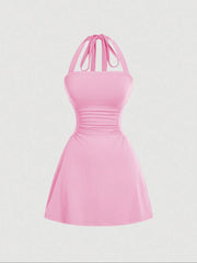 Women's Ruched Halter Dress – Sleeveless A-Line Summer Dress