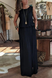 Loose Fit Sleeveless Maxi Dress with Side Slit