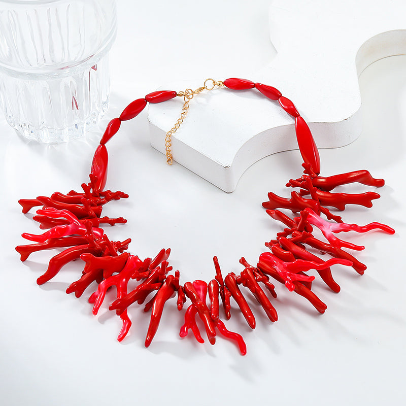 Bohemian Red Coral Necklace Set (2-Piece)
