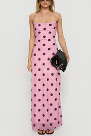 Polka Dot Halter Neck Backless Maxi Dress – Slim Fit
