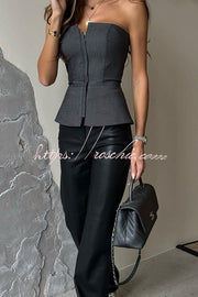Off Shoulder Sleeveless Zip-Front Top | Casual Street Style