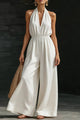 Sleeveless Wide-Leg Jumpsuit with V-Neck & Pockets