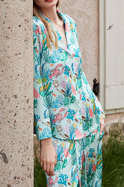 Underwater Print Long Sleeve Two-Piece Set – Loose Fit