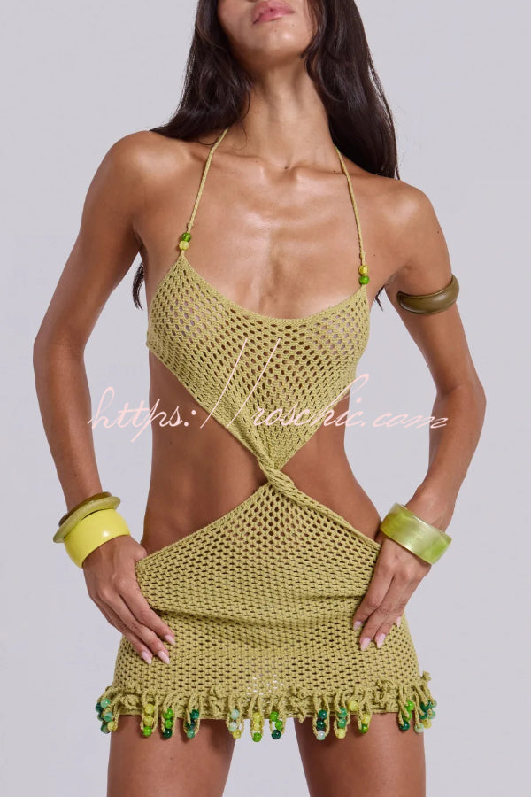 Openwork Knit Halter Neck Mini Dress – Slim Fit Cover-up