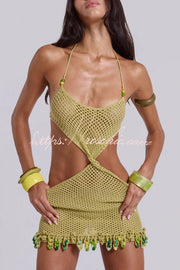 Openwork Knit Halter Neck Mini Dress – Slim Fit Cover-up