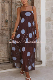 Polka Dot Mesh Maxi Dress | Spaghetti Strap Square Neck