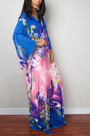 Printed Batwing Sleeve Loose Maxi Dress for Vacation