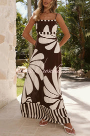 Color-Block Floral Spaghetti Strap Maxi Dress