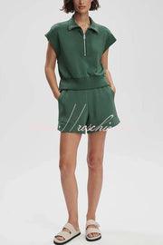 Buttery-Soft Half-Zip Short Sleeve Top and Shorts Set